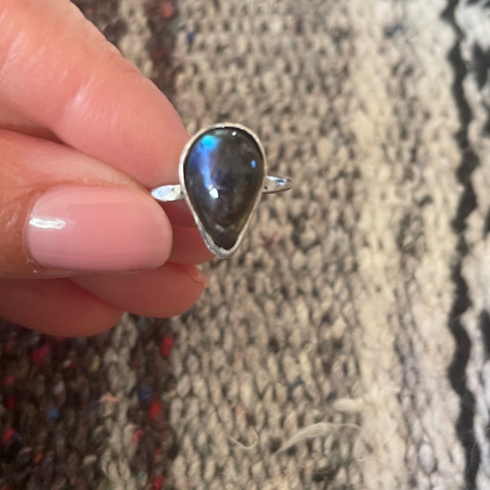 Beautiful, flashy, labradorite, handmade sterling silver ring size 4.25